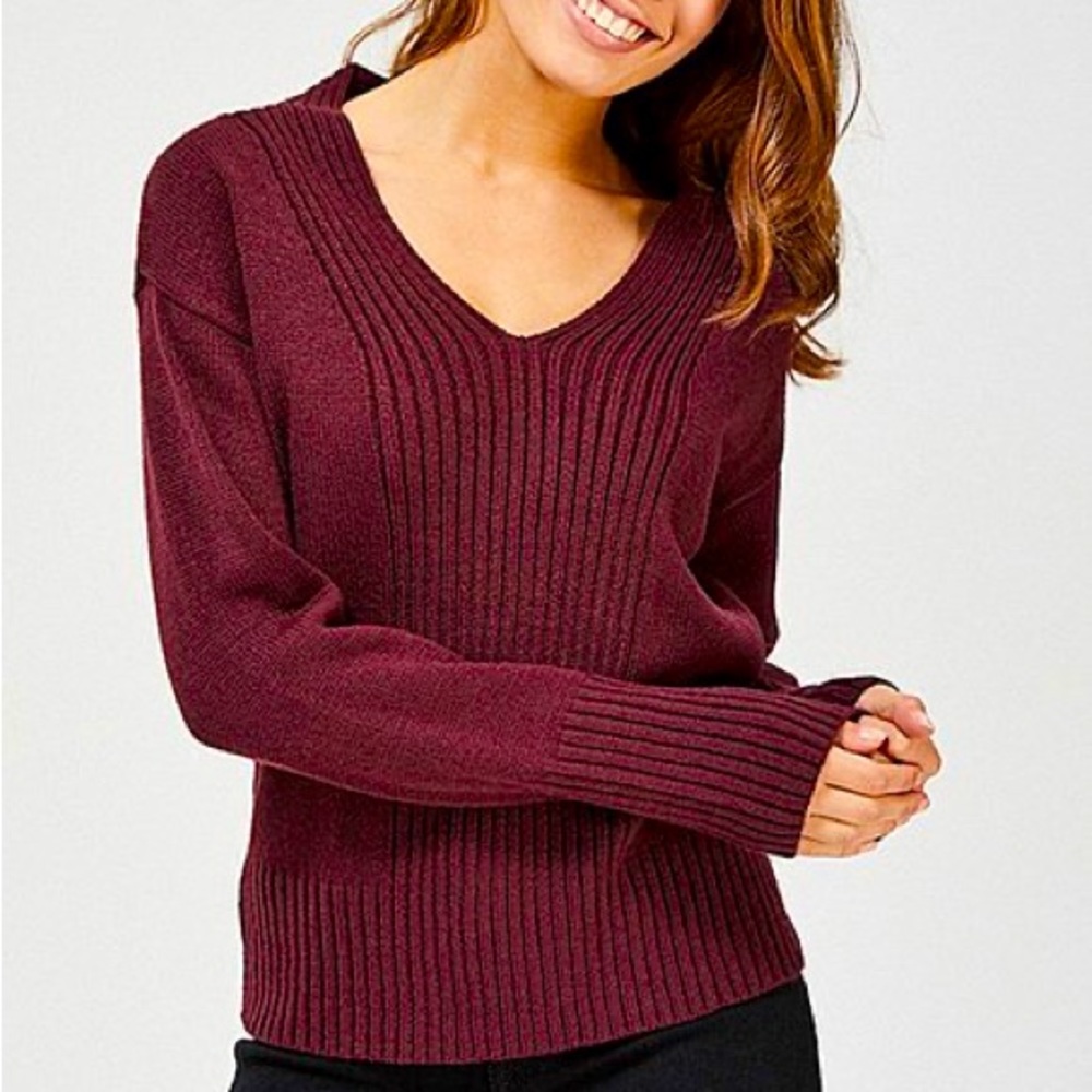 St. John's Bay V-Neck Ribbed Sweater - Burgundy